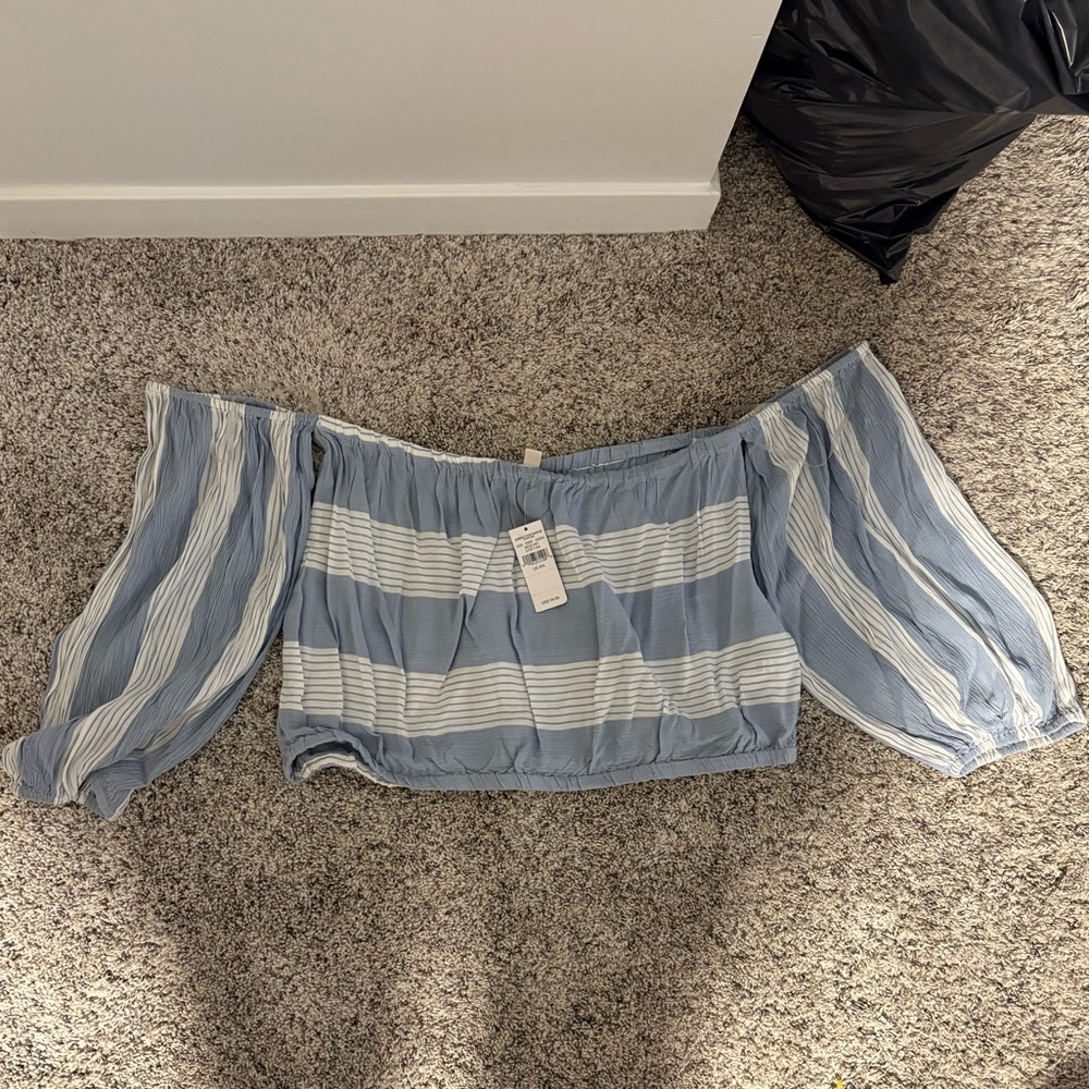 NWT American Eagle Outfitters Blue and White Striped Off-Shoulder Blouse
